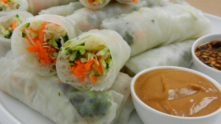 Vegetable Spring Rolls with Spicy Peanut Sauce and Garlic Soy Sauce: 28 Days of Super Bowl Recipes